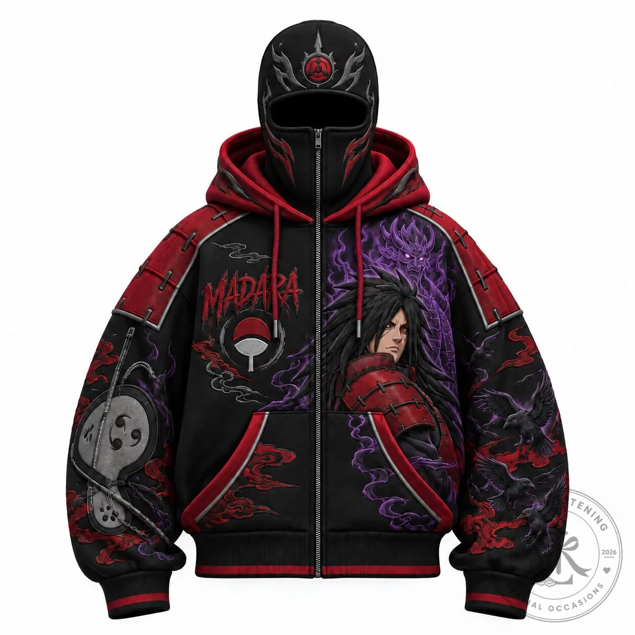 Naruto Madara Uchiha Anime Art Graphic Print Black and Red Hoodie with Mask 5 Naruto Madara Uchiha Anime Art Graphic Print Black and Red Hoodie with Mask
