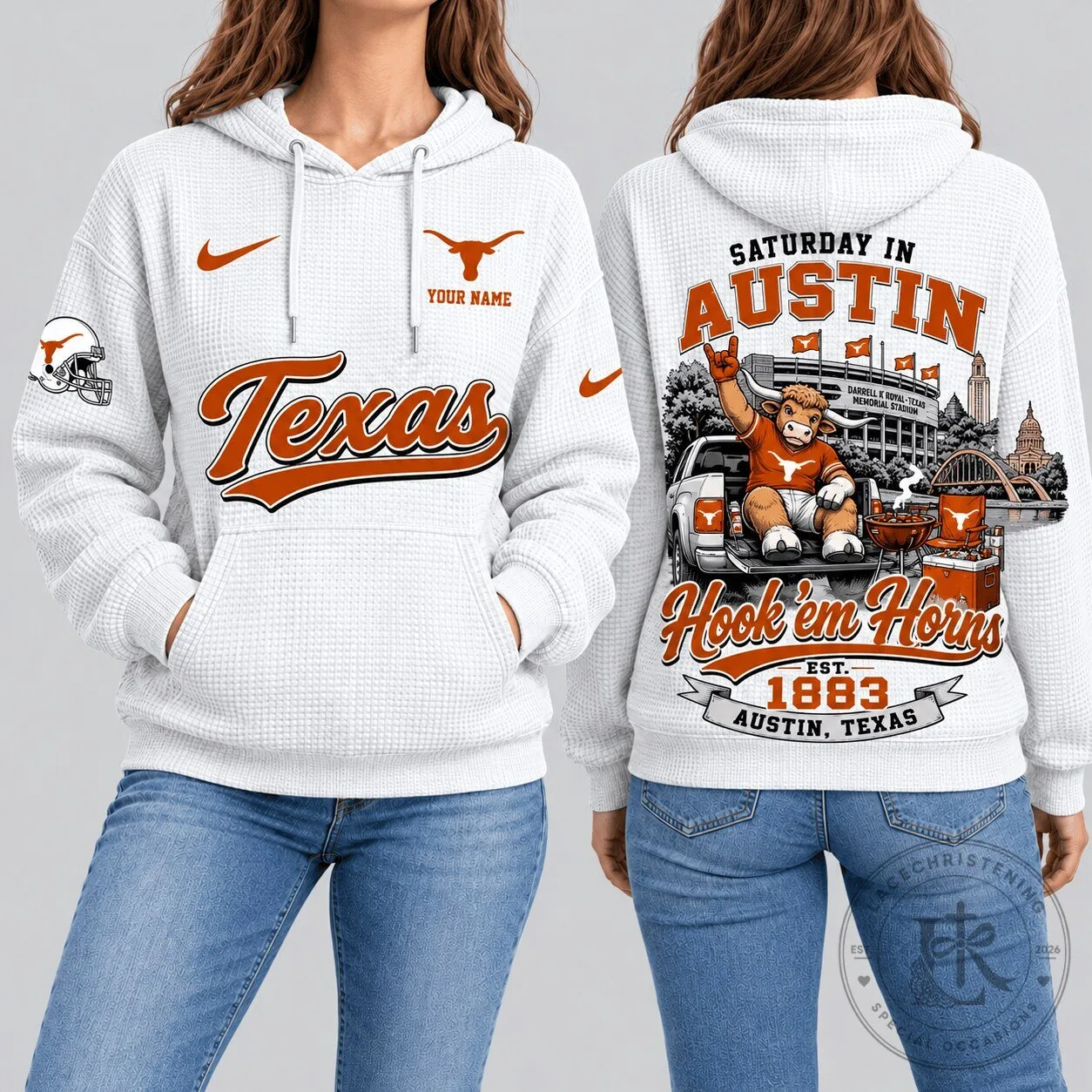 Texas Longhorns NCAA Saturday Gameday Waffle Hoodie for Women 1 Texas Longhorns NCAA Saturday Gameday Waffle Hoodie for Women