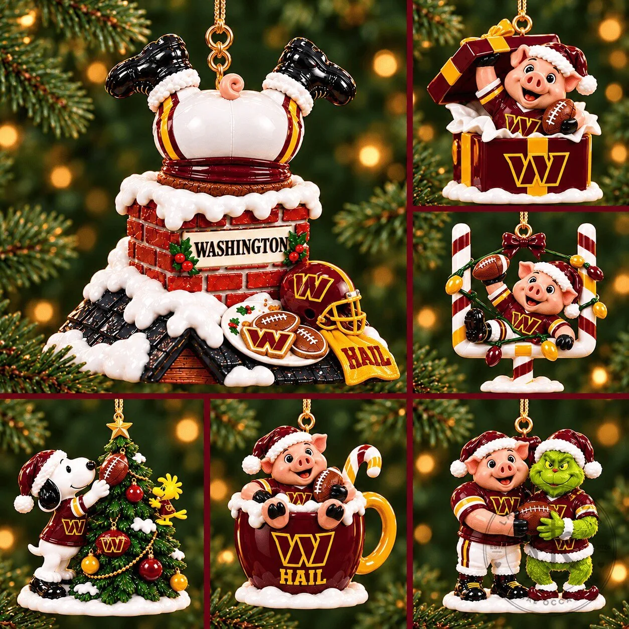 Washington Commanders Football Team Christmas Tree Holiday Ornament Set