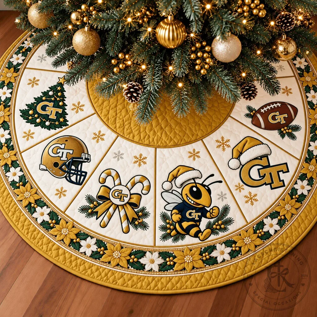 Georgia Tech Yellow Jackets Football Christmas Tree Skirt Holiday Decor Georgia Tech Yellow Jackets Football Christmas Tree Skirt Holiday Decor