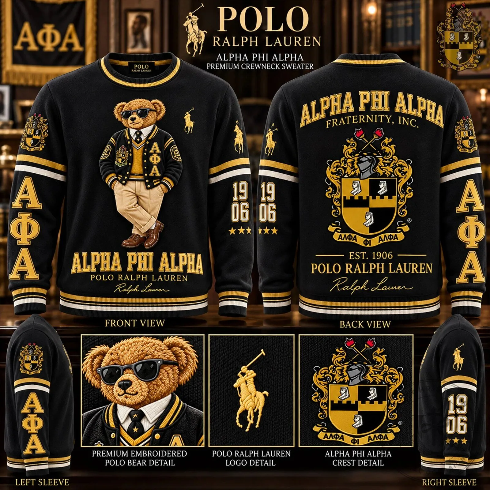 Alpha Phi Alpha Fraternity Polo Ralph Lauren Bear Crewneck Sweater 1 Alpha Phi Alpha Fraternity Polo Ralph Lauren Bear Crewneck Sweater