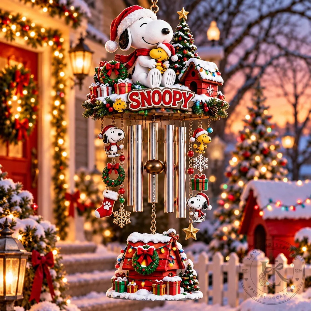 Snoopy Peanuts Christmas Holiday Outdoor Wind Chime with Woodstock Charm Snoopy Peanuts Christmas Holiday Outdoor Wind Chime with Woodstock Charm