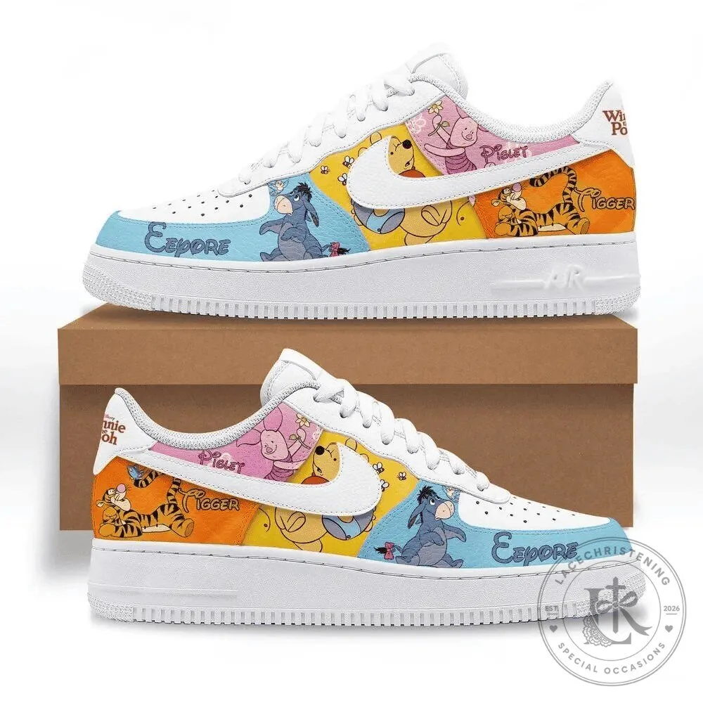 Winnie the Pooh and Friends Custom Painted White Sneakers for Adults