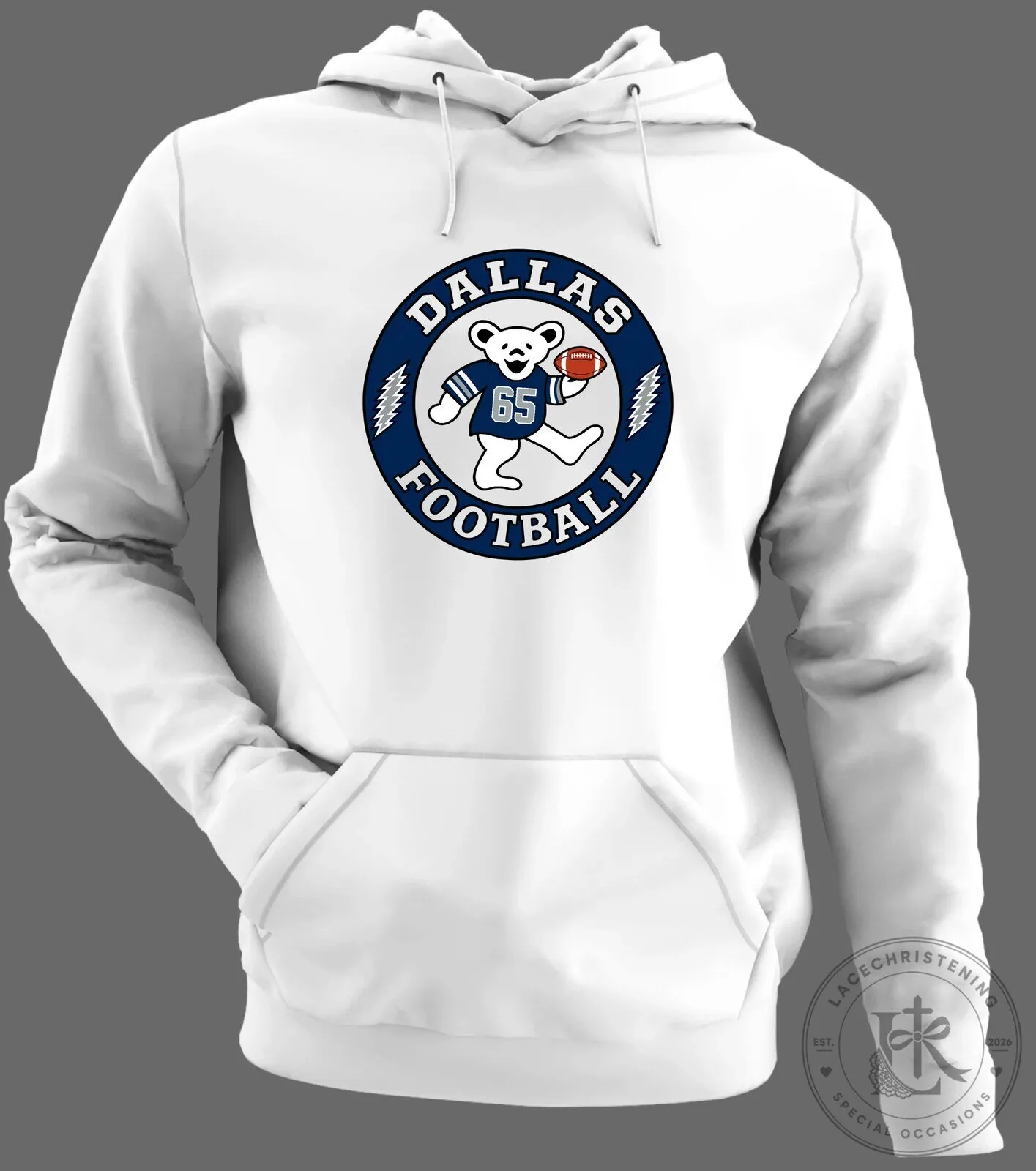 Dallas Cowboys Football Dancing Bear Grateful Dead Inspired White Hoodie