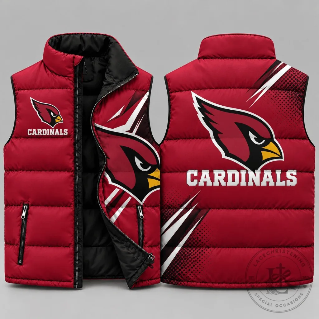 Arizona Cardinals NFL Football Team Logo Lightning Strike Sleeveless Puffer Jacket Arizona Cardinals NFL Football Team Logo Lightning Strike Sleeveless Puffer Jacket