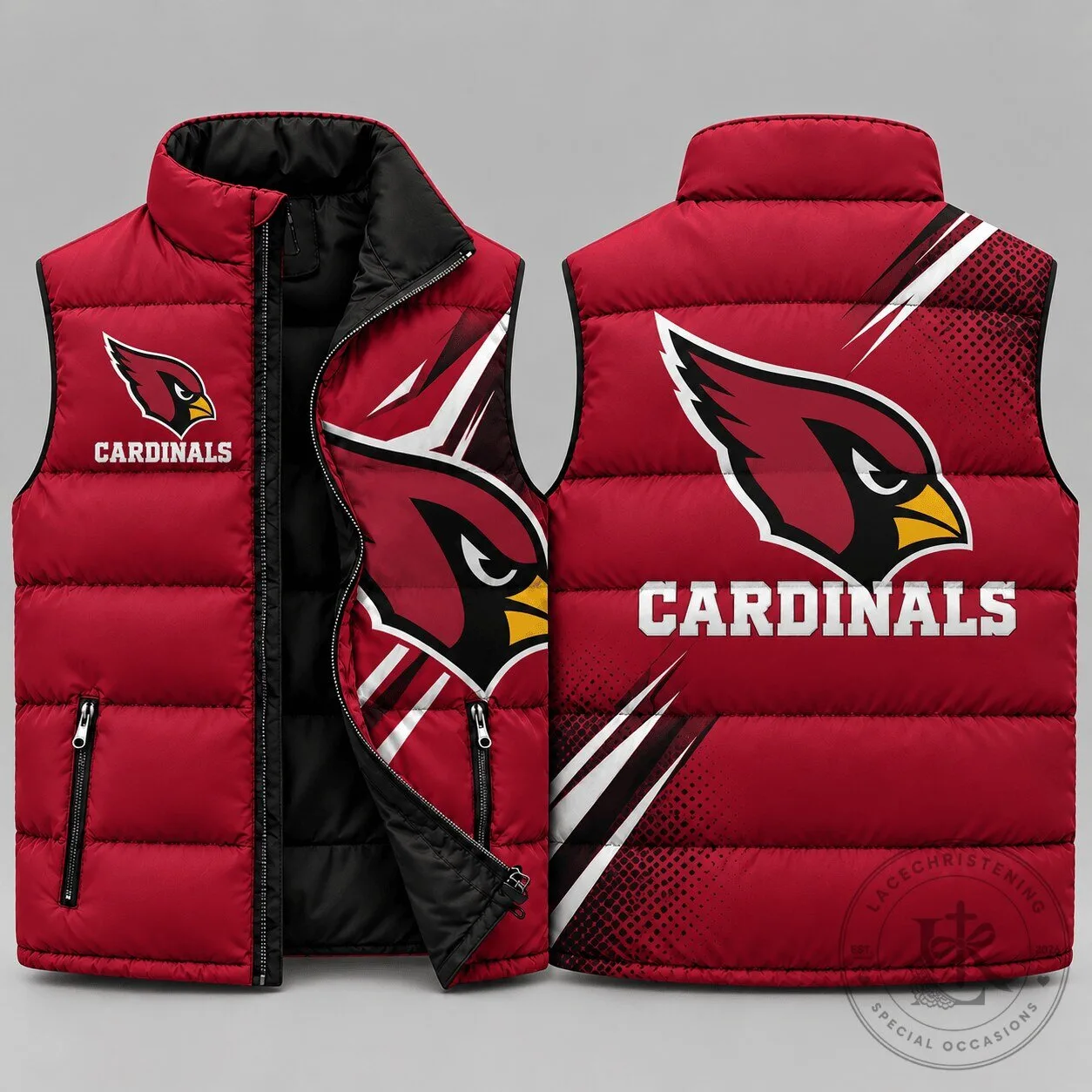 Arizona Cardinals NFL Football Team Logo Lightning Strike Sleeveless Puffer Jacket