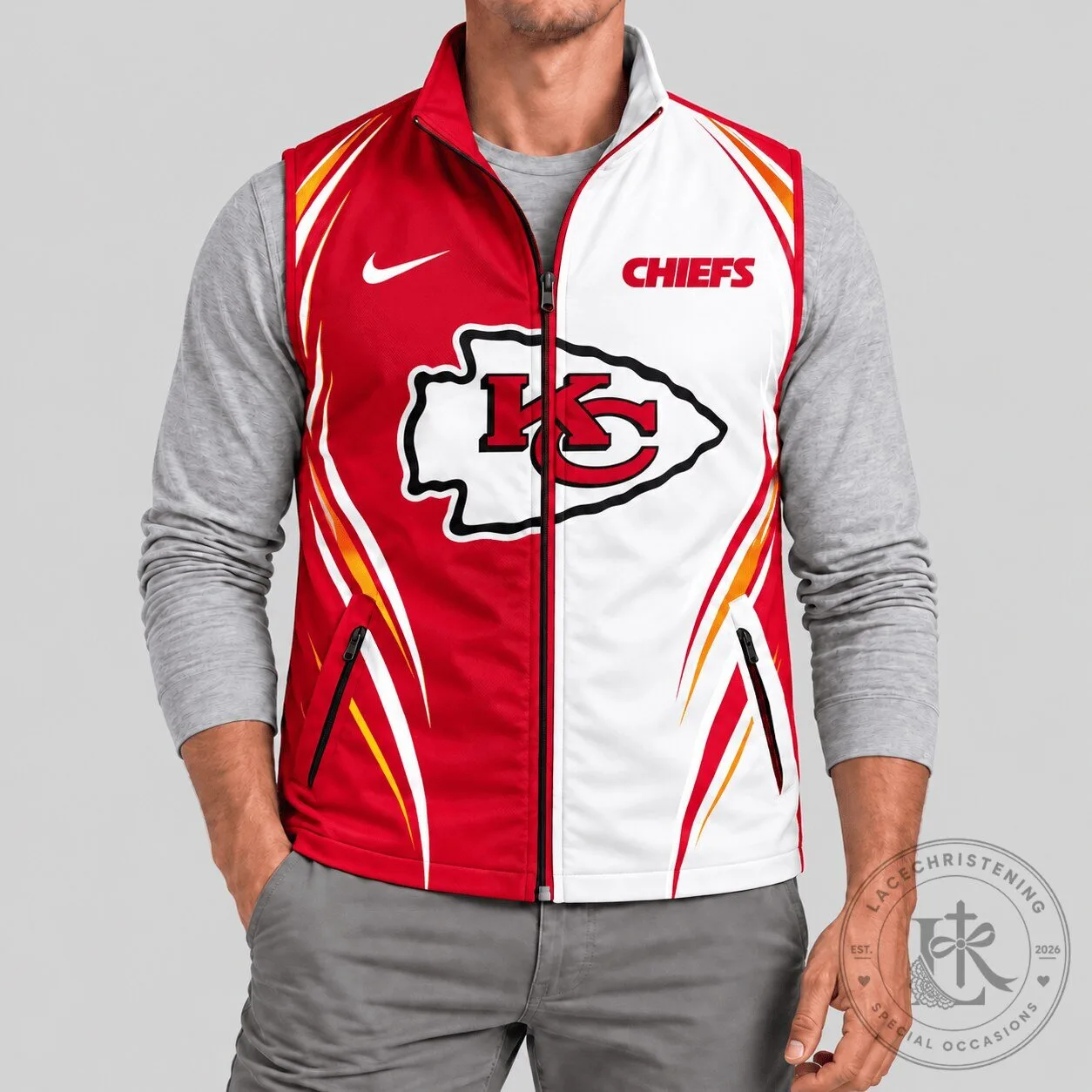 Kansas City Chiefs NFL Football Team Logo Red and White Full Zip Vest 3 Kansas City Chiefs NFL Football Team Logo Red and White Full Zip Vest