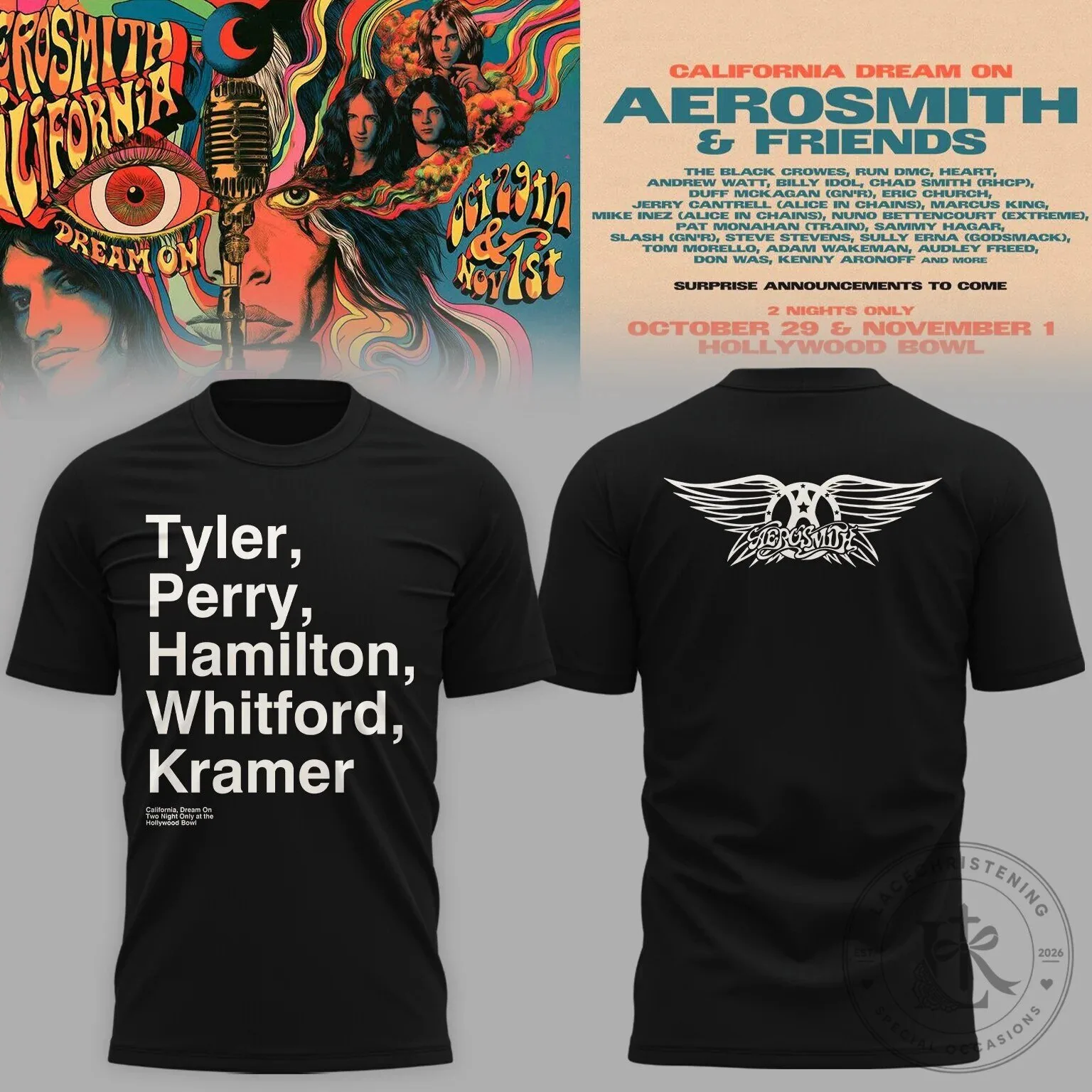 California Dream On Concert T-Shirt in Black featuring Aerosmith at Hollywood Bowl 3 California Dream On Concert T-Shirt in Black featuring Aerosmith at Hollywood Bowl